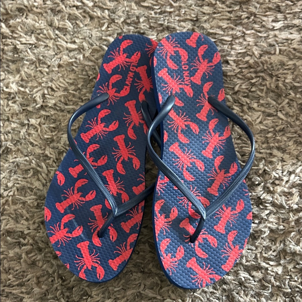 Old Navy Blue and Red Lobster Flip Flops